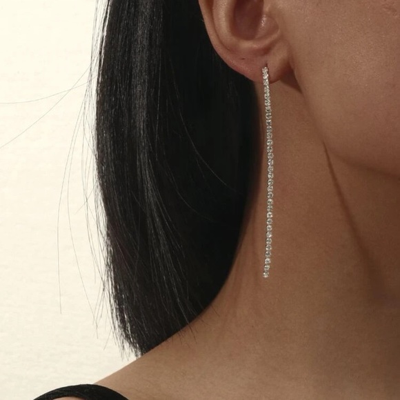 Rhinestone Chain Tassel Drop Stud Earrings - Picture 2 of 8